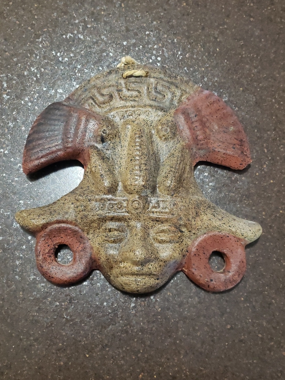 Vintage Mexican Mask | 1950s Folk Art Terracotta, Aztec Style Face Pottery